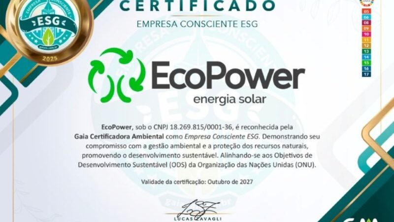 EcoPower é reconhecida com certificado ESG