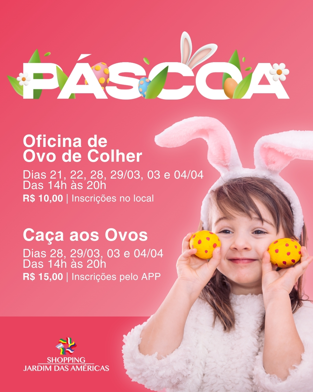 Shopping Jardim das Américas prepara programação de Páscoa com oficinas e caça aos doces para crianças