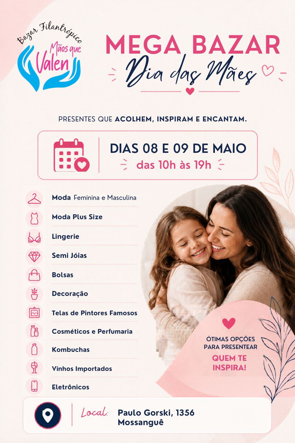 Mega bazar beneficente une moda, gastronomia e solidariedade em Curitiba no Dia das Mães