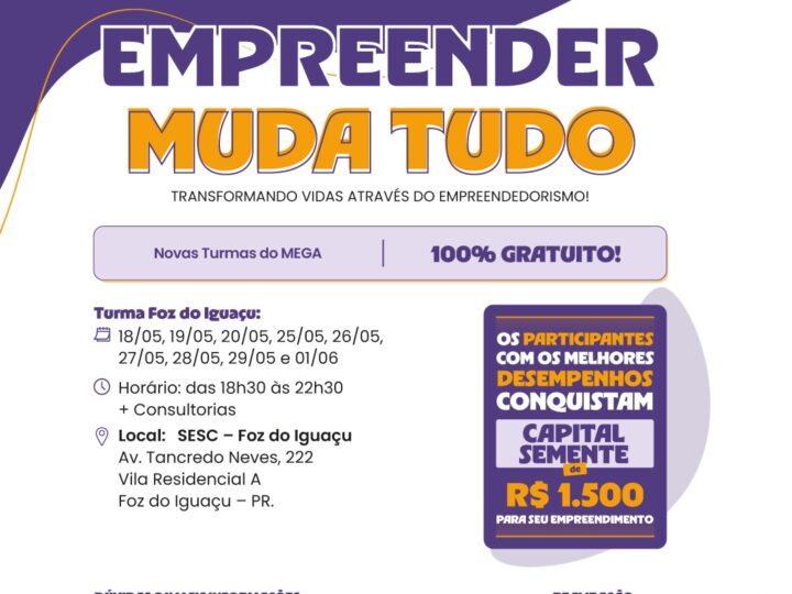 Curso gratuito de empreendedorismo abre vagas em Foz do Iguaçu com incentivo financeiro aos participantes 
