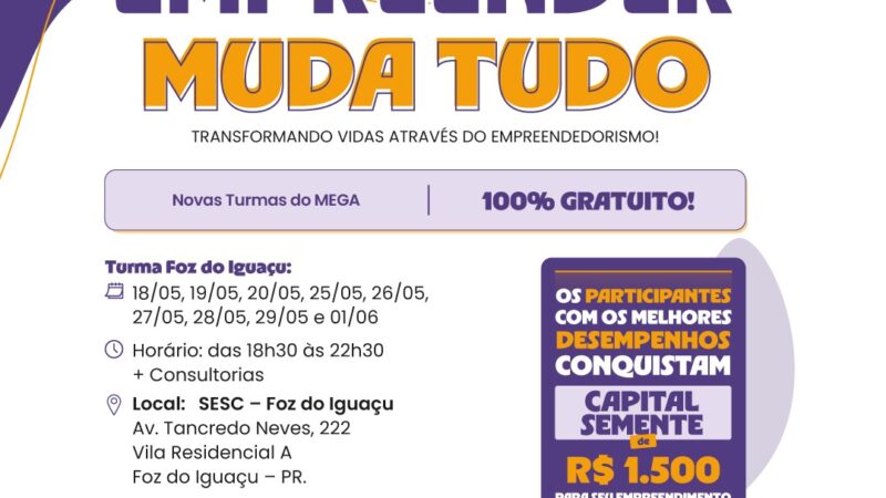 Curso gratuito de empreendedorismo abre vagas em Foz do Iguaçu com incentivo financeiro aos participantes 